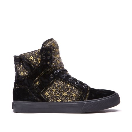 Supra Skytop Womens High Tops Shoes Black/Gold UK 14FGU